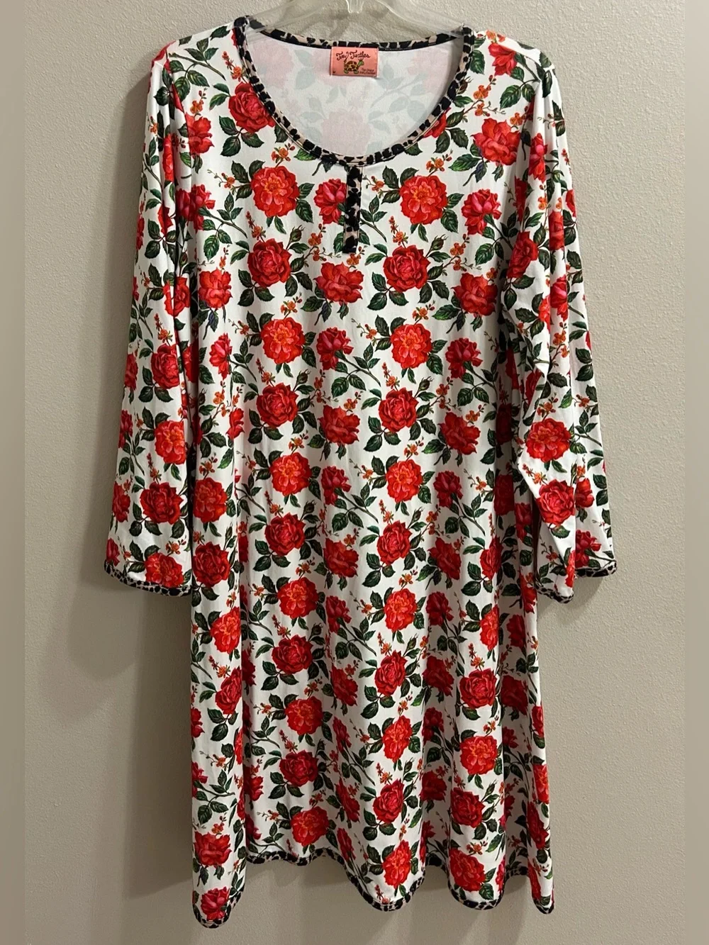 Tiny Turtles Boutique Long Sleeve Nightgown Womens 2XL Floral Soft Stretchy Cozy